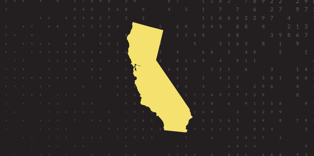 the shape of california in yellow on black background