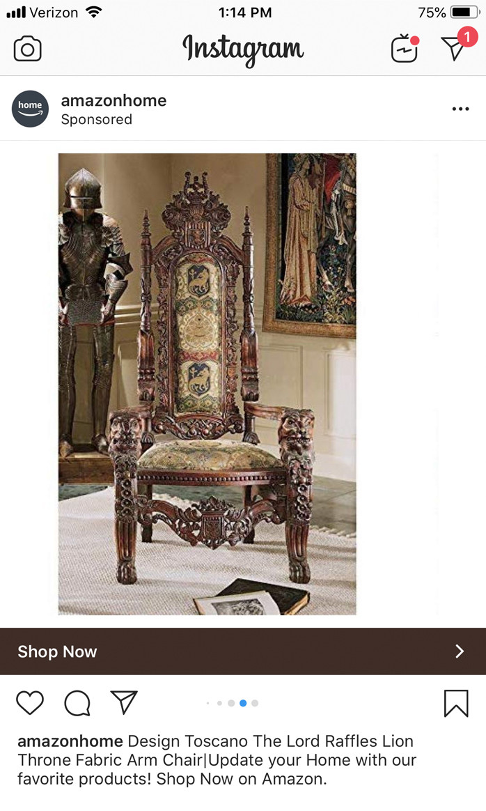 Lord Raffles lion throne fabric arm chair ad